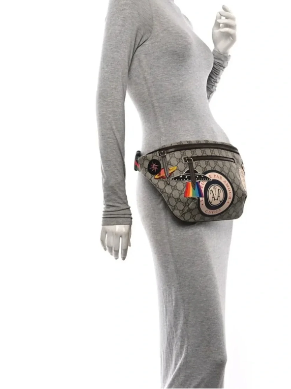 Gucci Beige Monogram Belt Bag with Colorful Patch Accents